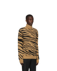 PACO RABANNE Tan And Black Brushed Mohair Tiger Turtleneck