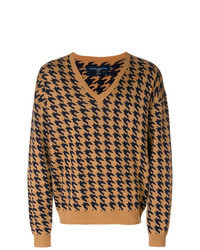 Tan Print V-neck Sweater