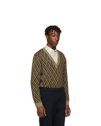 Gucci Brown G Rhombus V Neck Sweater