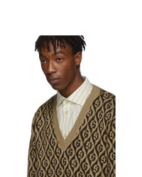 Gucci Brown G Rhombus V Neck Sweater