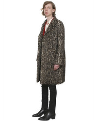 Saint Laurent Leopard Printed Alpaca Wool Blend Coat
