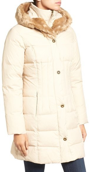 Larry levine quilted down faux fur hood on sale coat