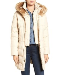 Larry Levine Quilted Down Feather Fill Coat With Faux Fur Trim Hood