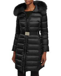 Moncler Tinuviel Shiny Quilted Puffer Coat Wfur Hood
