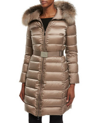 Moncler Tinuviel Shiny Quilted Puffer Coat Wfur Hood