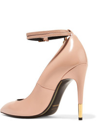 Tom Ford Padlock Glossed Leather Pumps Beige