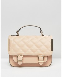 Asos Satchel Bag With Quilted Flap And Metal Side Tab