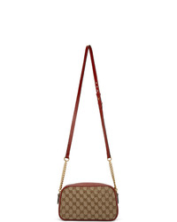 Gucci Beige And Red Gg Marmont 20 Supreme Shoulder Bag