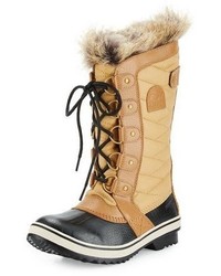Tan Quilted Canvas Snow Boots