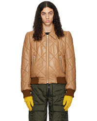 Tan Quilted Leather Bomber Jacket