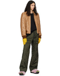 Dries Van Noten Tan Quilted Faux Leather Bomber Jacket