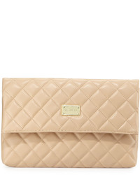 St. John Collection Quilted Leather Fold Over Clutch Bag Beige