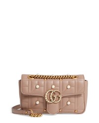 Gucci Mini Gg Marmont 20 Imitation Pearl Logo Matelasse Leather Shoulder Bag