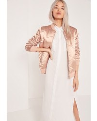 Missguided Satin Quilted Bomber Jacket Nude