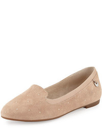 Tan Quilted Suede Ballerina Shoes