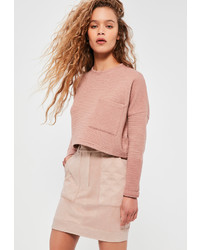 Missguided Nude Faux Suede Quilted Pocket Stud Detail Mini Skirt