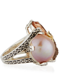 Stephen Dweck Carved Quartz Mother Of Pearl Doublet Three Stone Ring Size 7
