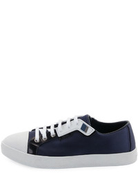 Prada Linea Rossa Satin Lace Up Two Tone Low Top Sneakers