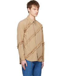 The World Is Your Oyster Khaki Ruffle Shirt