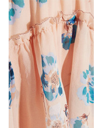 Ulla Johnson Valentine Ruffled Floral Print Silk Georgette Dress Beige