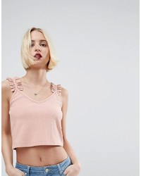 Asos Cami Top In Rib With Ruffle Straps