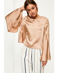 Missguided Gold Trumpet Sleeve Satin Blouse