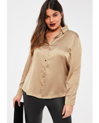 Missguided Plus Size Brown Satin Blouse