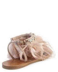 Miu Miu Jeweled Feather Satin Sandals