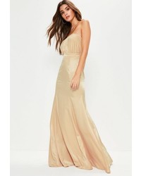Missguided Nude Crepe Ruched Bandeau Maxi Dress