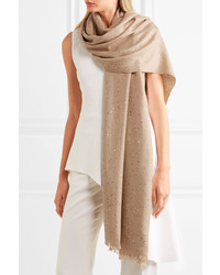 Brunello Cucinelli Sequined Cashmere And Silk Blend Scarf Camel