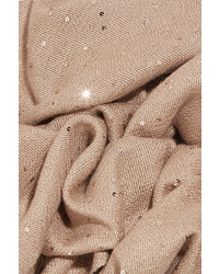 Brunello Cucinelli Sequined Cashmere And Silk Blend Scarf Camel