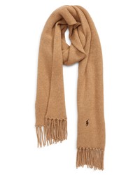 ZZDNU POLO Solid Merino Wool Blend Scarf In Classic Camel Heather At Nordstrom