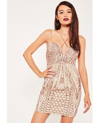 Missguided Nude Sequin Strappy Bodycon Dress