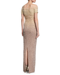 Pamella Roland Signature Degrade Sequined Column Gown Champagne