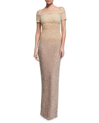 Pamella Roland Signature Degrade Sequined Column Gown Champagne