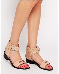Tan Sequin Flat Sandals