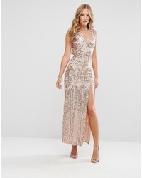 Club L Patterned Sequin Maxi Dress With Open Back