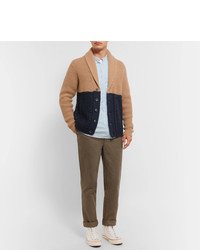 Barena Shawl Collar Two Tone Waffle And Cable Knit Cardigan