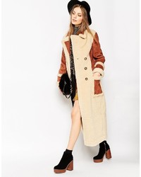 Asos Collection Faux Shearling Coat In Maxi Length