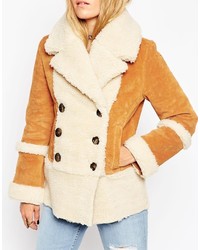 Asos Collection Suede Shearling Coat In 70s Styling