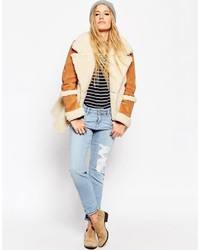 Asos Collection Suede Shearling Coat In 70s Styling