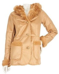 Dennis Basso Distressed Faux Shearling Coat Whood And Fur Lining