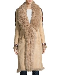 Haute Hippie Embroidered Shearling Coat Buff