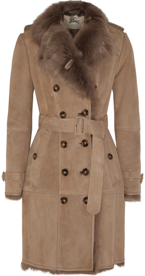 burberry double breasted shearling coat