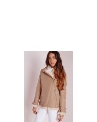 Missguided Faux Shearling Pilot Jacket Camel