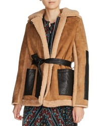 Maje Shearling Lined Leather Coat