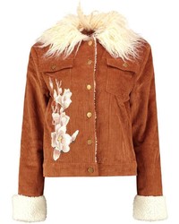Boohoo Ava Corduroy Sherpa Cuff Fur Collar Applique Jacket