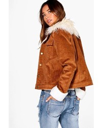 Boohoo Ava Corduroy Sherpa Cuff Fur Collar Applique Jacket