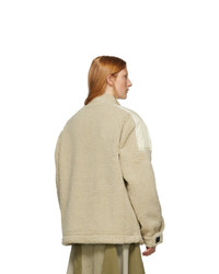 Off-White Beige Eco Fur Moto Half Zip Pullover