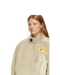 Off-White Beige Eco Fur Moto Half Zip Pullover